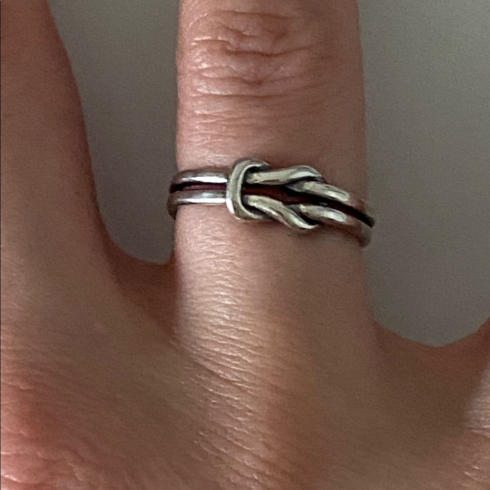 Silver love Knot Adjustable Ring 925 SS double rope oxidized commitment ring - Picture 5 of 7